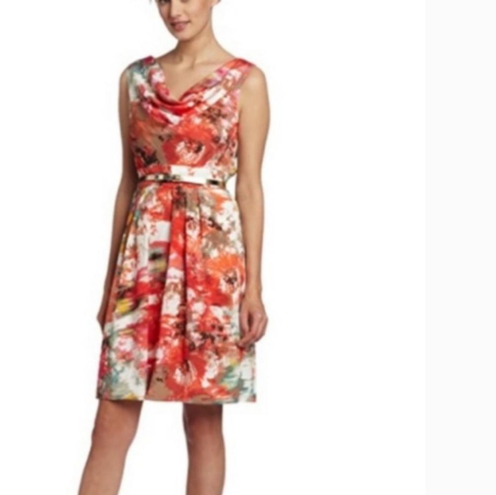 Elegant Floral Cowl Neck Midi Dress